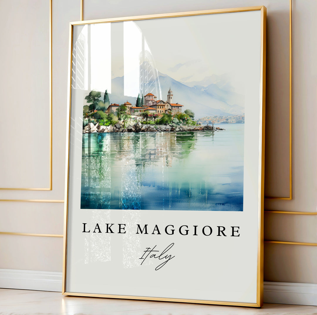 Lake Maggiore traditional travel art - Italy, Lake Maggiore poster print, Wedding gift, Birthday present, Custom Text, Perfect Gift