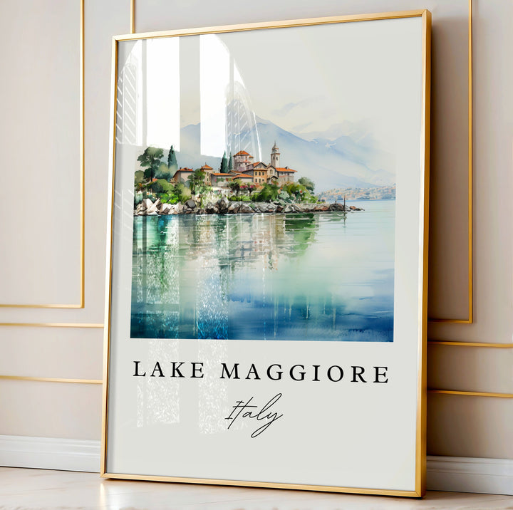 Lake Maggiore traditional travel art - Italy, Lake Maggiore poster print, Wedding gift, Birthday present, Custom Text, Perfect Gift