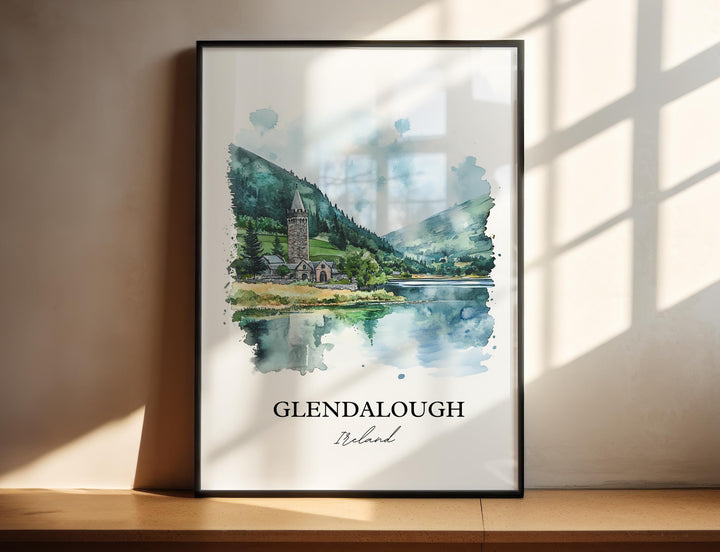 Glendalough Wall Art, County Wicklow Print, Ireland Watercolor Art, Glendalough Ireland Gift, Travel Print, Travel Poster, Housewarming Gift