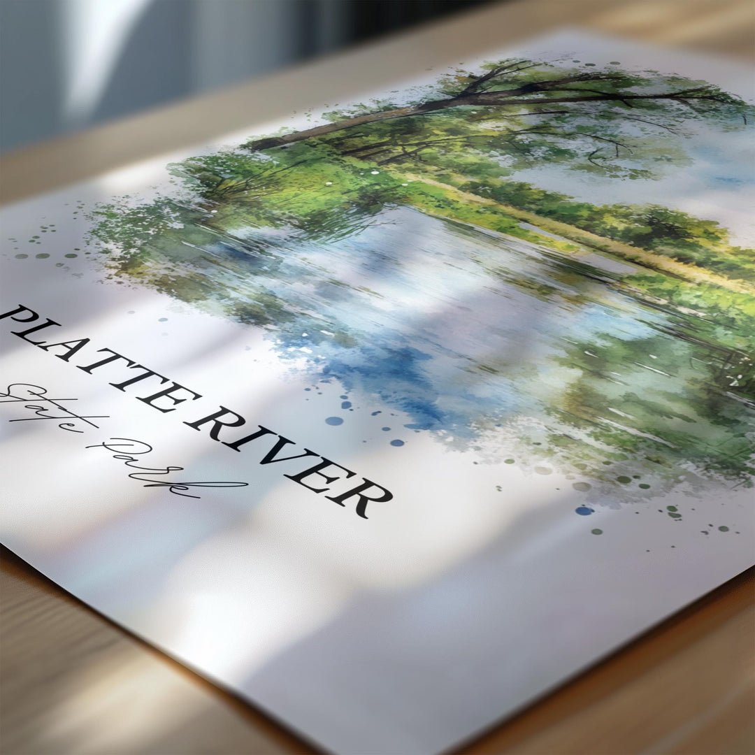 Platte River State Park Art, Platte County Print, Nebraska Watercolor, Platte River NE Gift, Travel Print, Travel Poster, Housewarming Gift