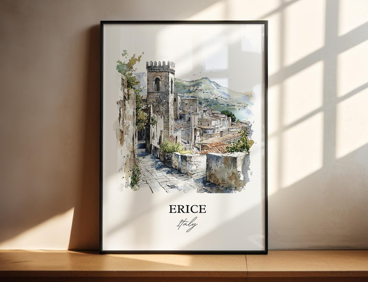 Erice Italy Wall Art, Sicily Print, Italy Watercolor Art, Erice Italy Gift, Travel Print, Travel Poster, Housewarming Gift