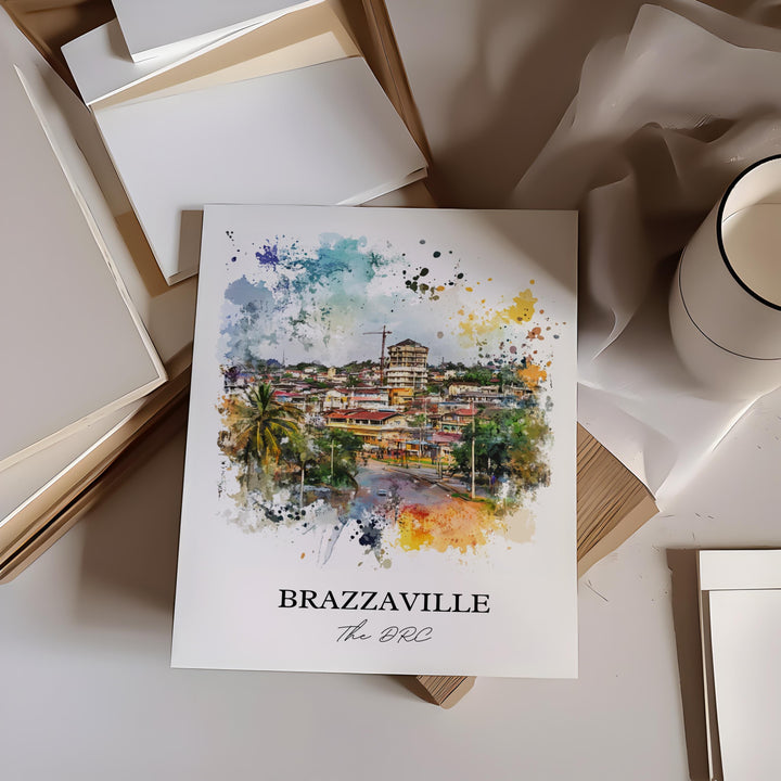 Brazzaville Wall Art, Brazzaville Print, DRC Watercolor Art, Brazzaville DRC Gift, Travel Print, Travel Poster, Housewarming Gift