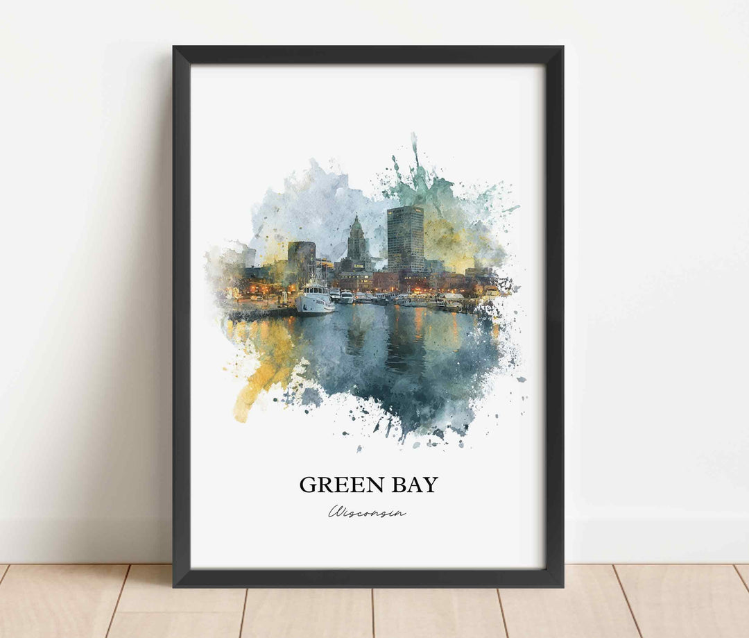 Green Bay WI Wall Art, Green Bay Print, Green Bay Watercolor Art, Green Bay Wisconsin Gift, Travel Print, Travel Poster, Housewarming Gift