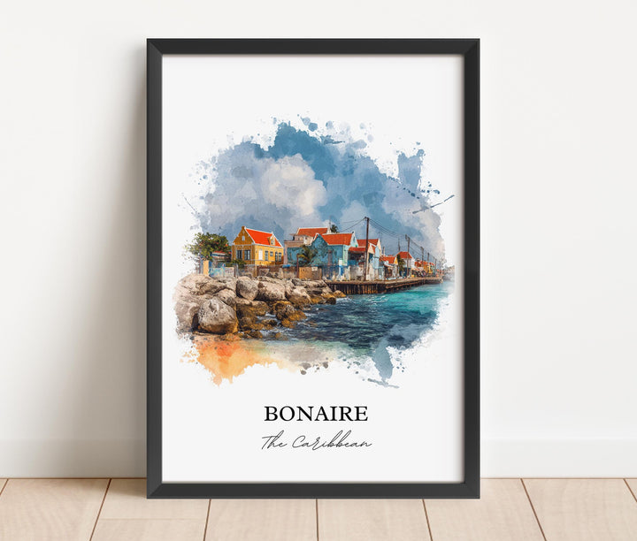 Bonaire Wall Art, Bonaire Print, Bonaire Watercolor Art, Bonaire Caribbean Gift, Travel Print, Travel Poster, Housewarming Gift