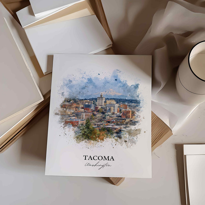 Tacoma WA Wall Art, Tacoma Print, Washington Watercolor Art, Puget Sound Gift, Travel Print, Travel Poster, Housewarming Gift