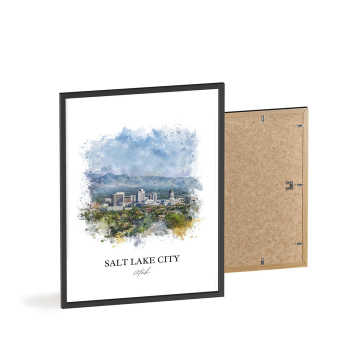 Salt Lake City Wall Art, SLC Print, Utah Watercolor Art, Salt Lake City Skyline Gift, Travel Print, Travel Poster, Housewarming Gift