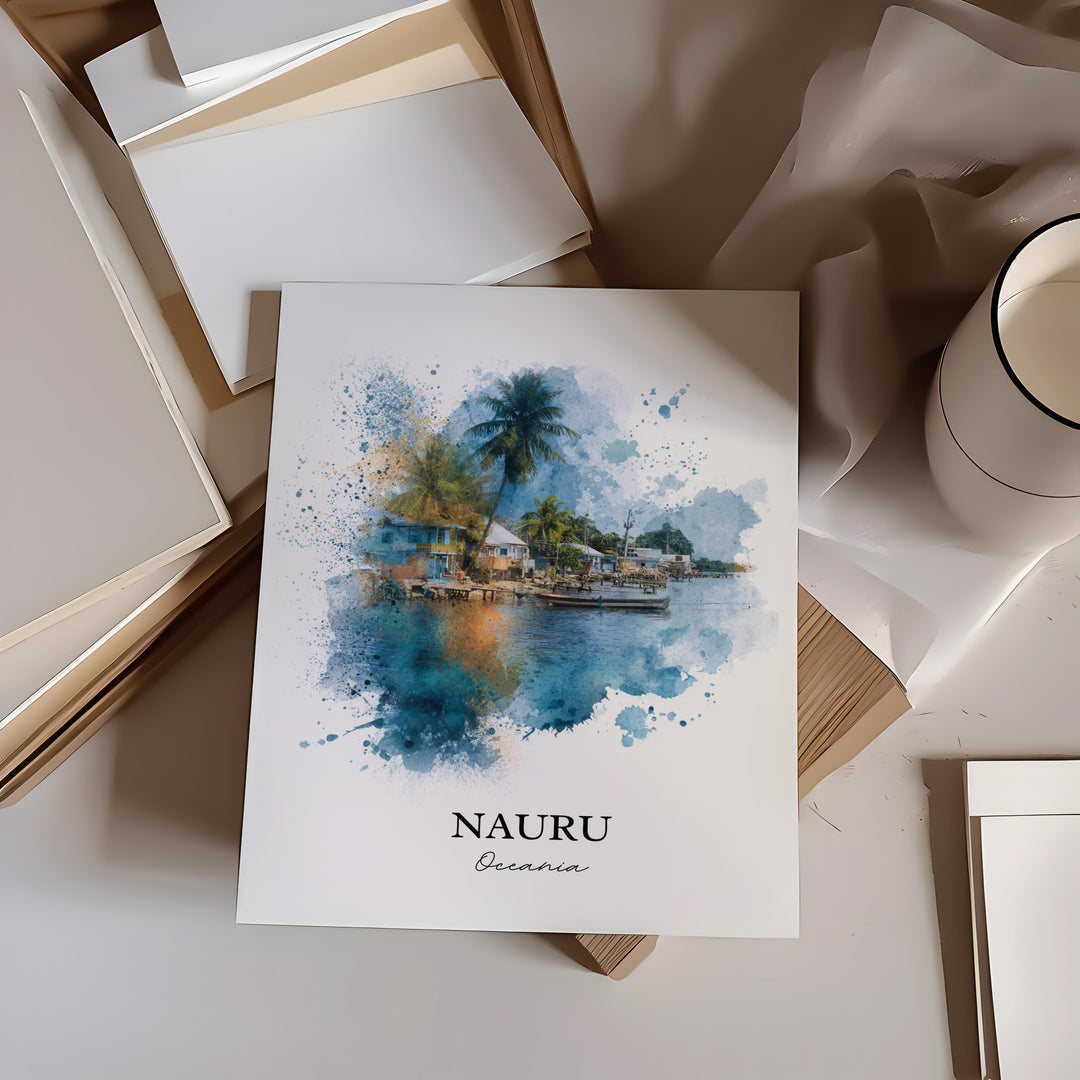 Nauru Wall Art, Nauru Print, Nauru Island Watercolor Art, Nauru Gift, Travel Print, Travel Poster, Housewarming Gift