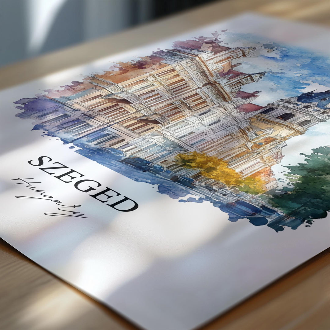 Szeged Wall Art, Csongrád-Csanád Print, Hungary Watercolor Art, Szeged Hungary Gift, Travel Print, Travel Poster, Housewarming Gift