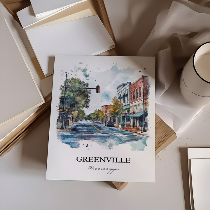 Greenville MS Art, Mississippi Delta Print, Mississippi Artwork, Greenville Mississippi Gift, Travel Print, Travel Poster, Housewarming Gift