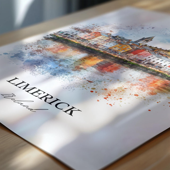 Limerick Wall Art, Munster Province Print, Ireland Watercolor Art, Limerick Ireland Gift, Travel Print, Travel Poster, Housewarming Gift