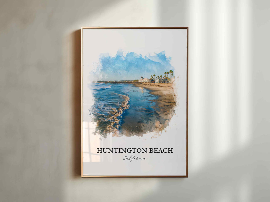 Huntington Beach Wall Art, California Print, Los Angeles Watercolor Art, LA Gift, Travel Print, Travel Poster, Housewarming Gift