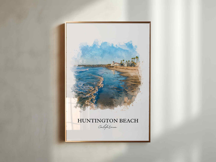 Huntington Beach Wall Art, California Print, Los Angeles Watercolor Art, LA Gift, Travel Print, Travel Poster, Housewarming Gift
