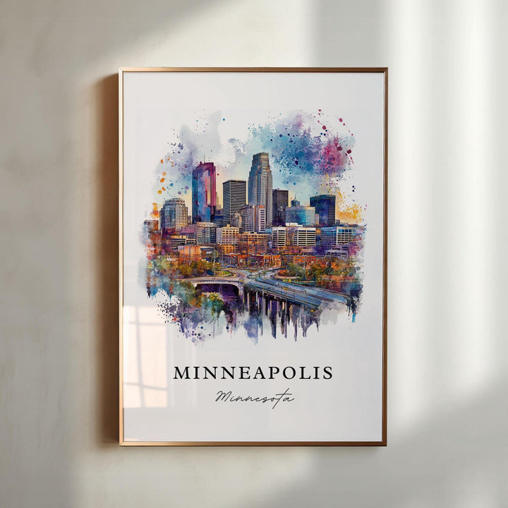 Minneapolis MN Wall Art, Minneapolis Print, Minneapolis Watercolor Art, Minneapolis Gift,