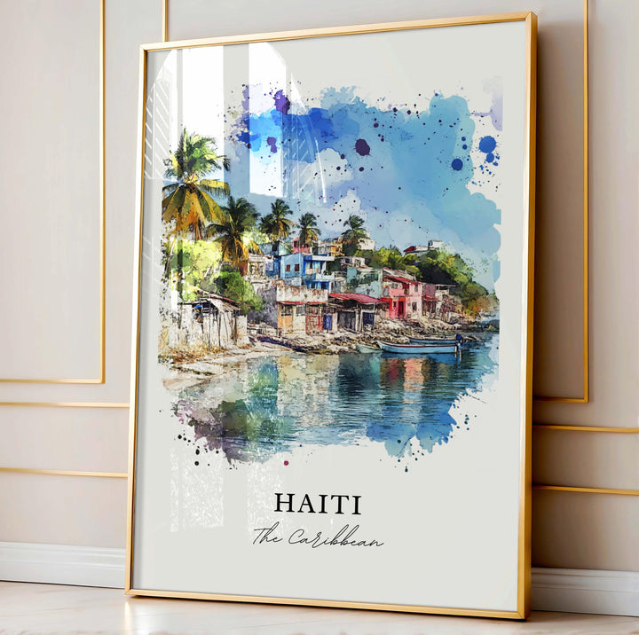 Haiti Wall Art, Haiti The Caribbean Print, Haiti Watercolor Art, Haiti Gift,