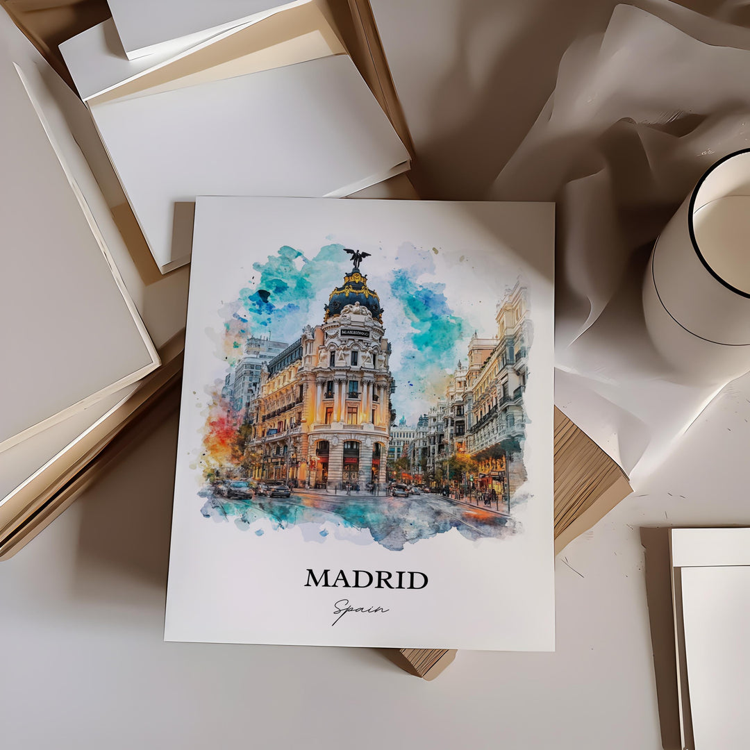 Madrid Wall Art, Puerta del Sol Madrid Print, Madrid Watercolor Art, Madrid Spain Gift, Travel Print, Travel Poster, Housewarming Gift