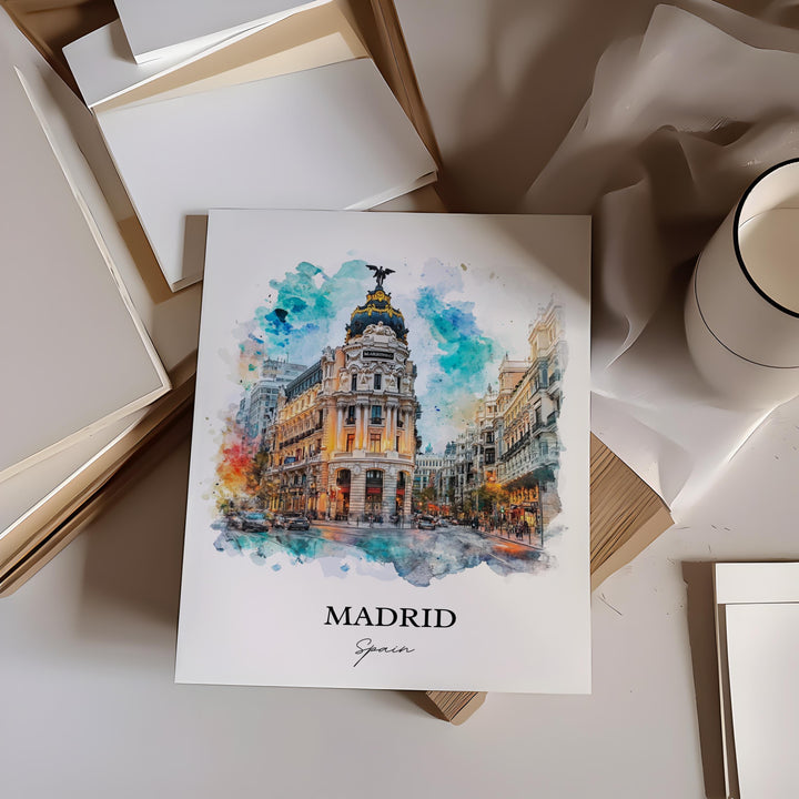 Madrid Wall Art, Puerta del Sol Madrid Print, Madrid Watercolor Art, Madrid Spain Gift, Travel Print, Travel Poster, Housewarming Gift