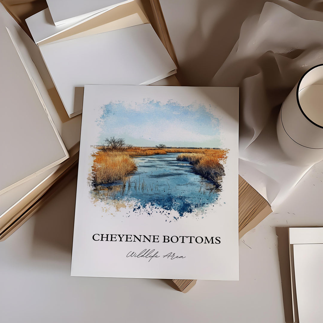 Cheyenne Bottoms Wall Art, Great Plains Print, Kansas Watercolor Art, Cheyenne Bottoms Gift, Travel Print, Travel Poster, Housewarming Gift