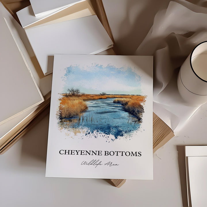 Cheyenne Bottoms Wall Art, Great Plains Print, Kansas Watercolor Art, Cheyenne Bottoms Gift, Travel Print, Travel Poster, Housewarming Gift