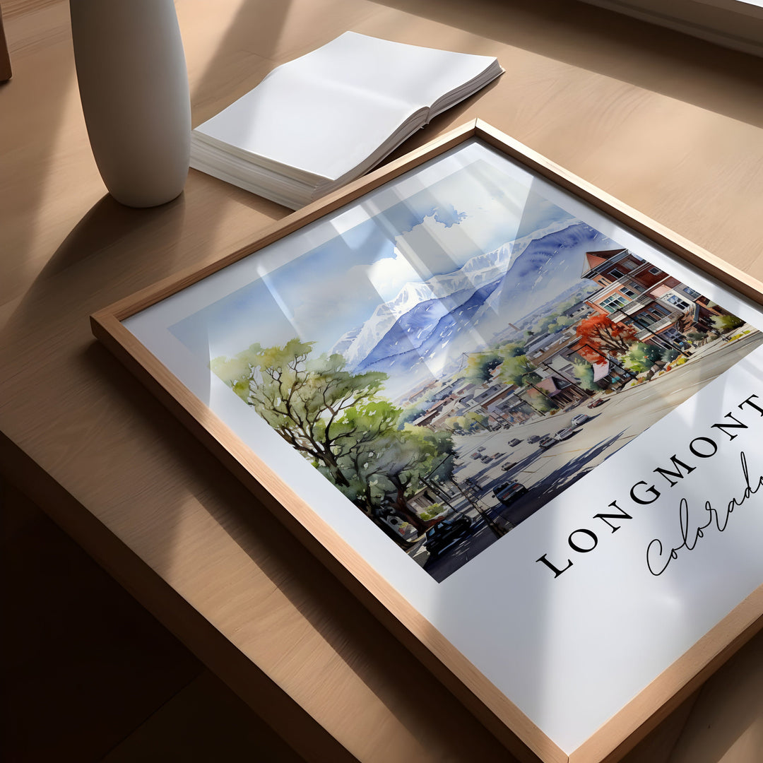 Longmont traditional travel art - Colorado, Longmont poster print, Wedding gift, Birthday present, Custom Text, Perfect Gift