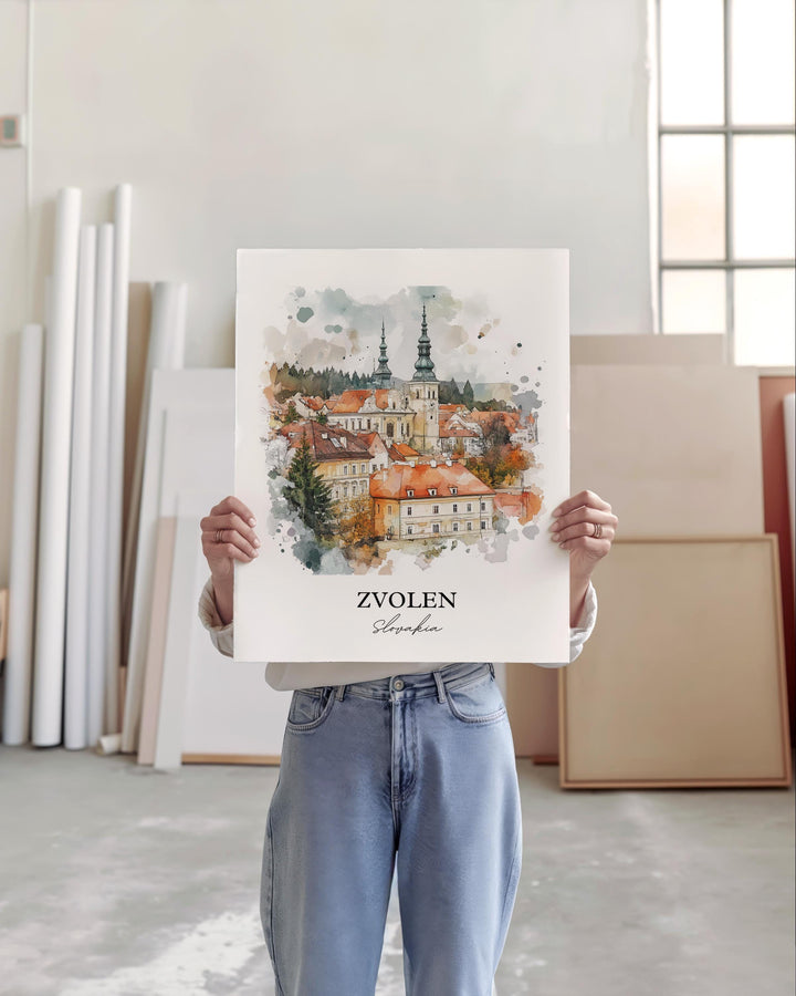 Zvolen Wall Art, Zvolen Slovakia Print, Slovakia Watercolor Art, Slovakia Gift, Travel Print, Travel Poster, Housewarming Gift
