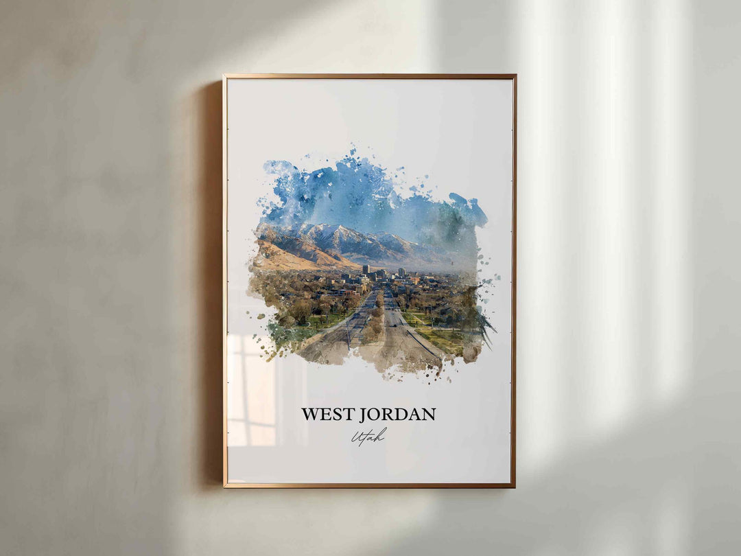 West Jordan Wall Art, Utah Print, West Jordan UT Watercolor Art, Salt Lake City Gift, Travel Print, Travel Poster, Housewarming Gift