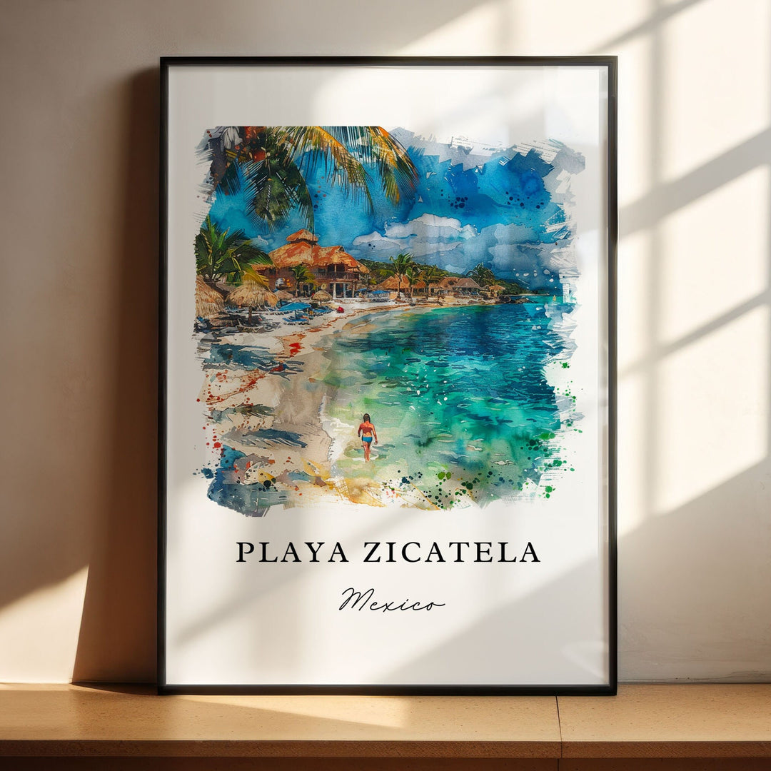 Playa Zicatela MX Art, Playa Zicatela Print, Oaxaca Watercolor Art, Puerto Escondido Gift, Travel Poster, Housewarming Gift