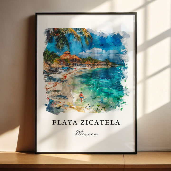 Playa Zicatela MX Art, Playa Zicatela Print, Oaxaca Watercolor Art, Puerto Escondido Gift, Travel Poster, Housewarming Gift