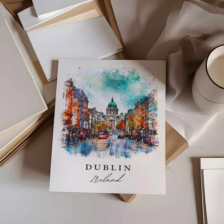 Dublin Ireland watercolor travel art - Irish Art, Dublin print, Wedding gift, Birthday present, Custom Text, Perfect Gift