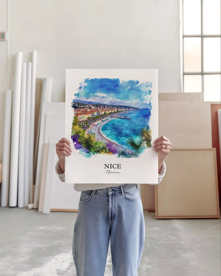Nice France Wall Art, French Riviera Print, France Watercolor Art, Nice France Gift, Travel Print, Travel Poster, Housewarming Gift