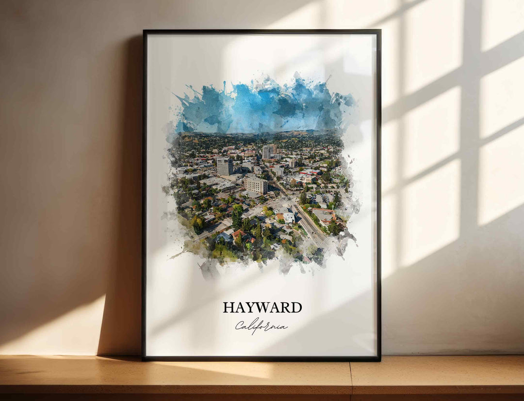 Hayward CA Wall Art, Hayward Print, Hayward Watercolor Art, Alameda County Gift, Travel Print, Travel Poster, Housewarming Gift