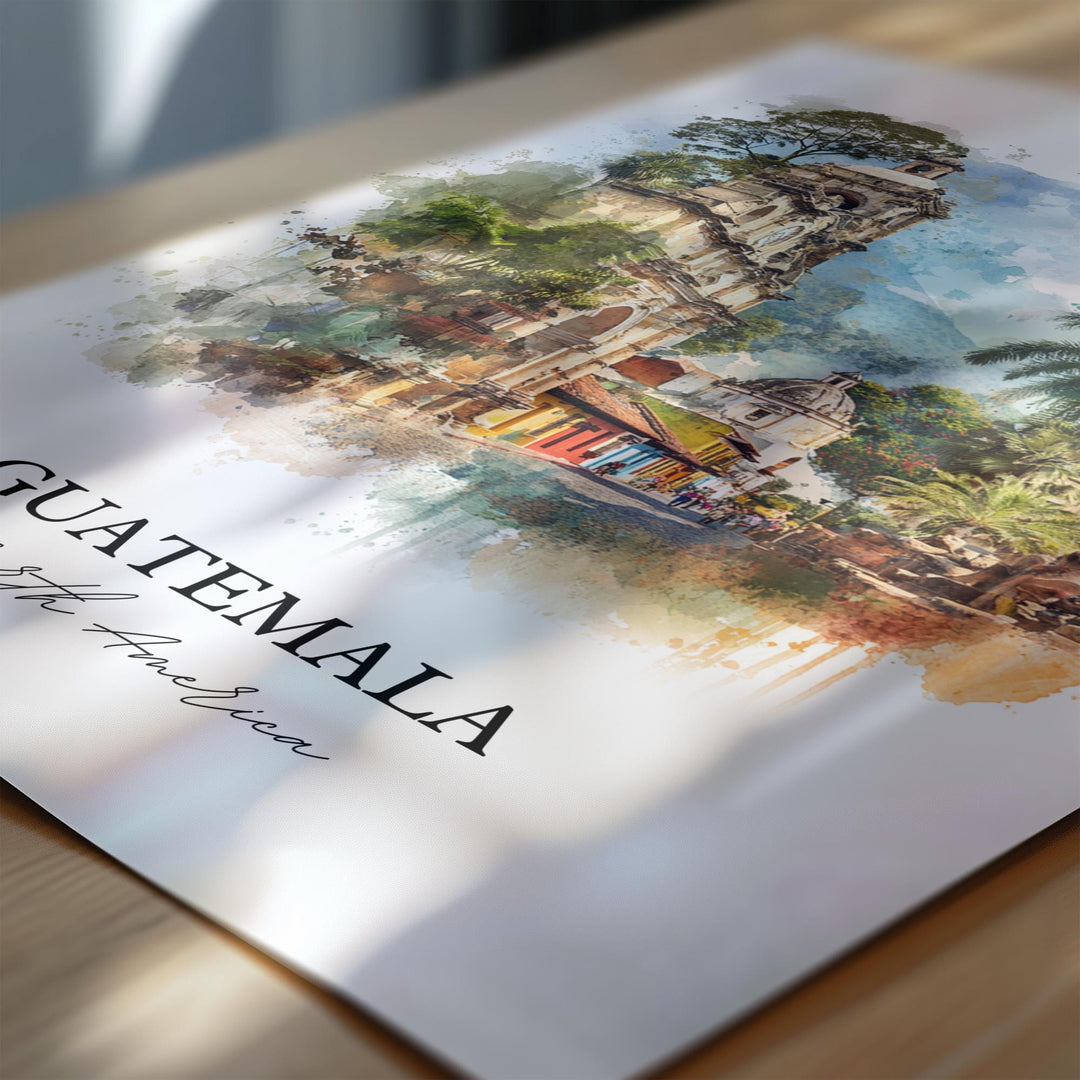 Guatemala Wall Art, Central America Print, Guatemala Watercolor Art, Guatemala Gift, Travel Print, Travel Poster, Housewarming Gift