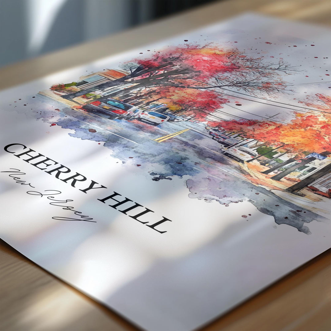 Cherry Hill NJ Wall Art, South Jersey Print, Cherry Hill Watercolor Art, Cherry Hill Gift, Travel Print, Travel Poster, Housewarming Gift