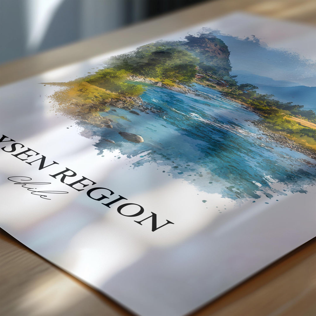 Aysen Region Wall Art, Aysen Region Print, Chile Watercolor Art, Chile Gift, Chile Travel Print, Travel Poster, Housewarming Gift