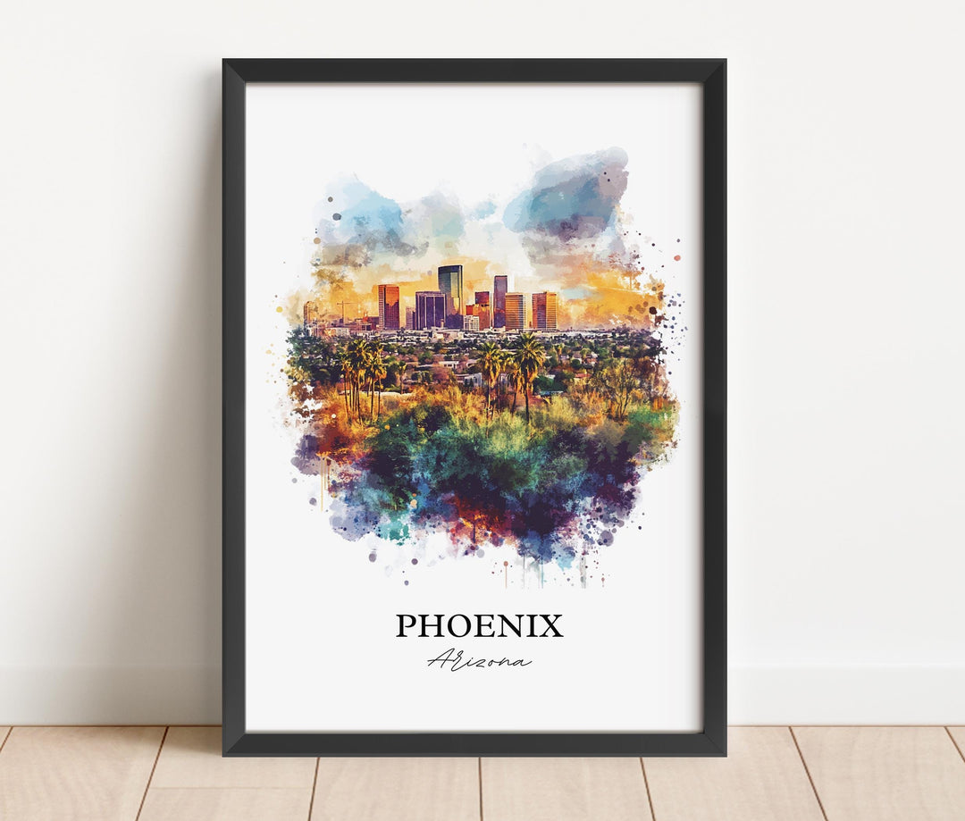 Phoenix Wall Art, Phoenix AZ Print, Arizona Watercolor Art, Phoenix Skyline Gift, Travel Print, Travel Poster, Housewarming Gift