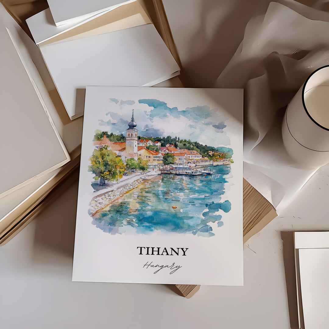 Tihany Wall Art, Tihany Print, Hungary Watercolor Art, Tihany Hungary Gift, Travel Print, Travel Poster, Housewarming Gift
