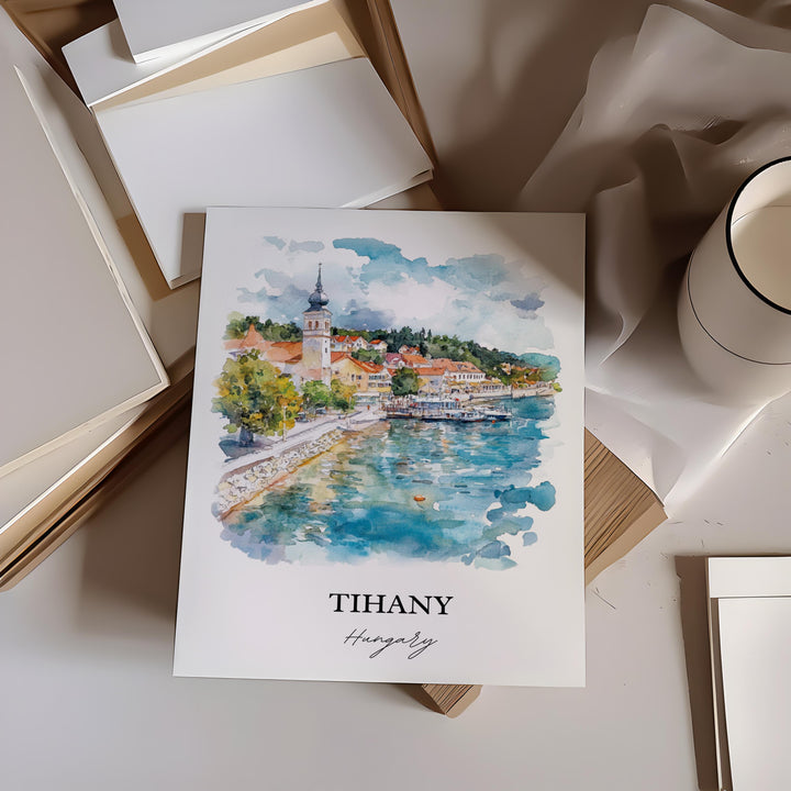 Tihany Wall Art, Tihany Print, Hungary Watercolor Art, Tihany Hungary Gift, Travel Print, Travel Poster, Housewarming Gift