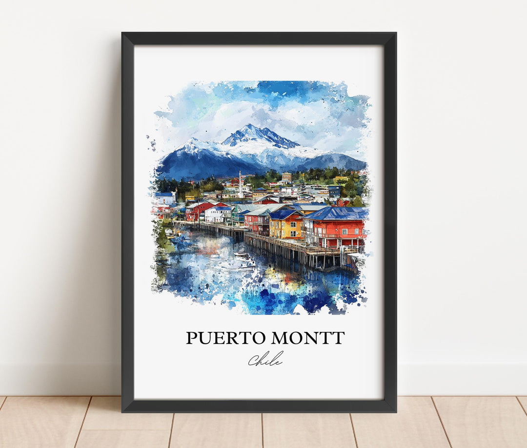 Puerto Montt Wall Art, Southern Chile Print, Chile Watercolor Art, Puerto Montt Gift, Travel Print, Travel Poster, Housewarming Gift