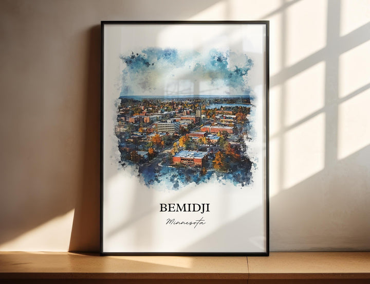 Bemidji MN Wall Art, Beltrami County Print, Minnesota Watercolor Art, Bemidji Minnesota Gift, Travel Print, Travel Poster, Housewarming Gift