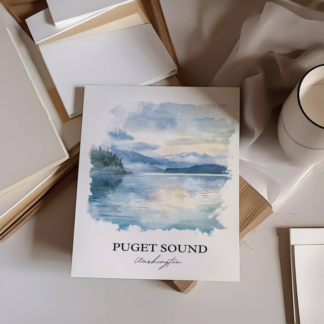 Puget Sound WA Wall Art, Camano Island Print, Washington State Watercolor, Puget Sound Gift, Travel Print, Travel Poster, Housewarming Gift
