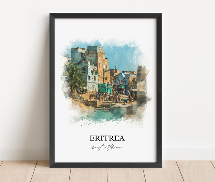 Eritrea Wall Art, Eritrea Print, Eritrea Watercolor Art, Eritrea Africa Gift, Travel Print, Travel Poster, Housewarming Gift