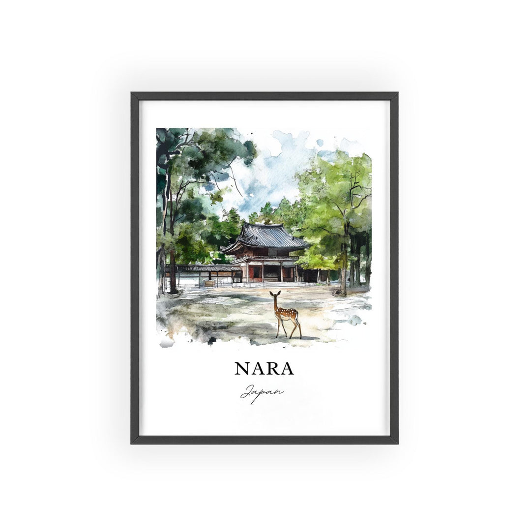 Nara Japan Wall Art, Nara Deer Park Print, Japan Watercolor Art, Nara Japan Gift, Travel Print, Travel Poster, Housewarming Gift