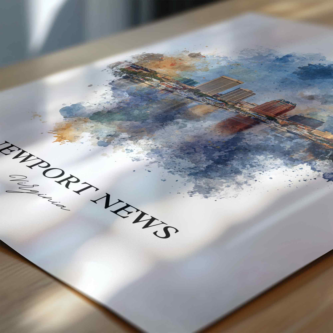 Newport News Wall Art, Virginia Print, Newport News Watercolor Art, Norfolk VA Gift, Travel Print, Travel Poster, Housewarming Gift