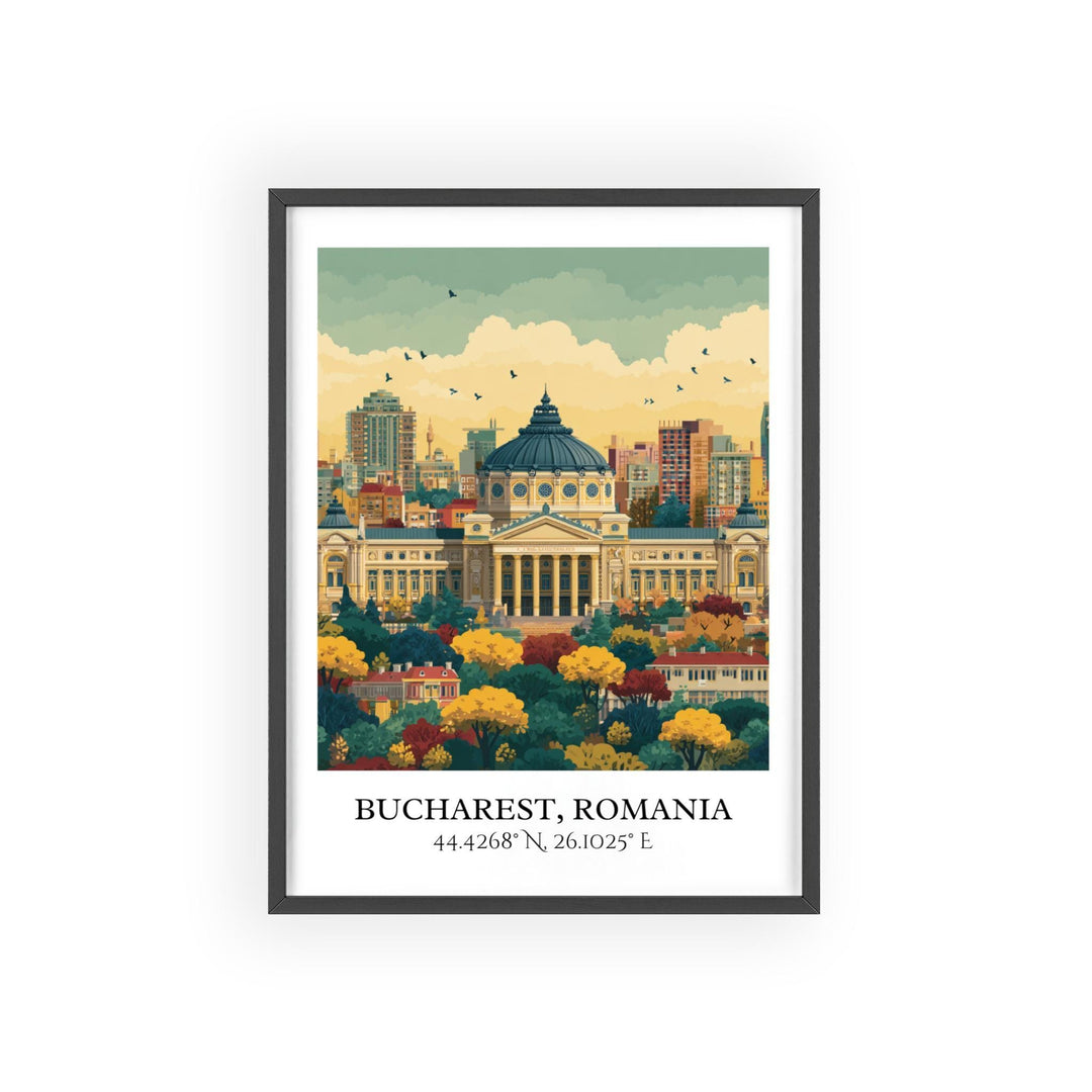 Bucharest Art, Bucharest Retro Travel Art, Bucharest Home Decor, Romania Gift, Romania Travel Art, Travel Prints, Housewarming Gift