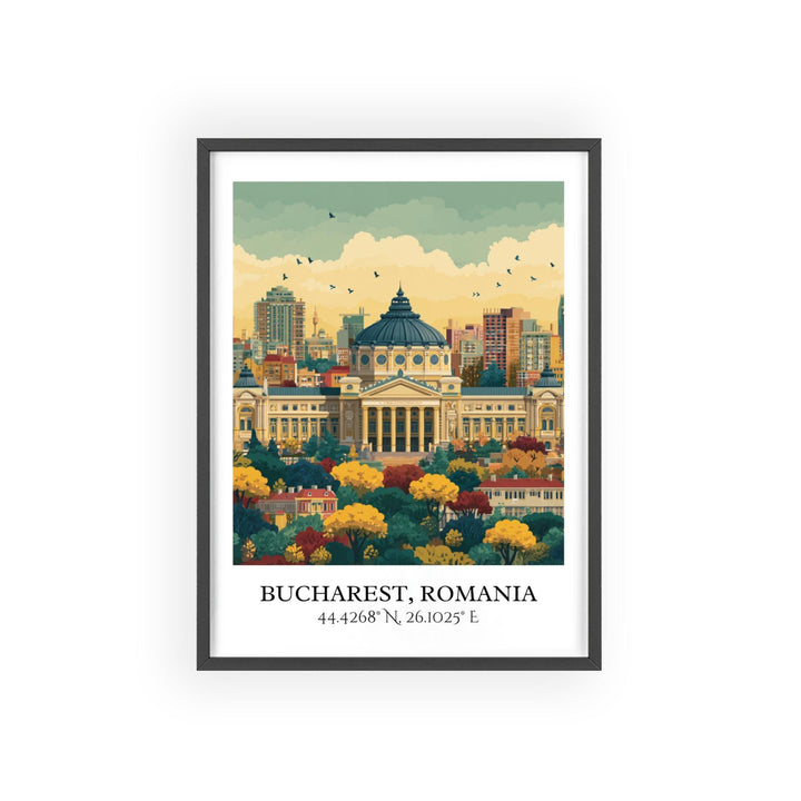 Bucharest Art, Bucharest Retro Travel Art, Bucharest Home Decor, Romania Gift, Romania Travel Art, Travel Prints, Housewarming Gift