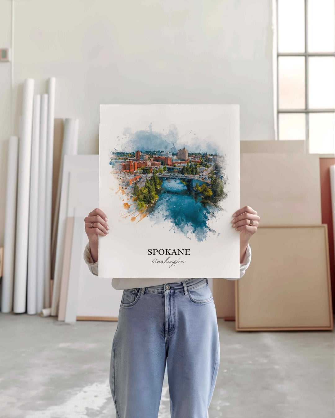Spokane WA Wall Art, Spokane Print, Spokane Washington Watercolor Art, Washington State Gift, Travel Print, Travel Poster, Housewarming Gift