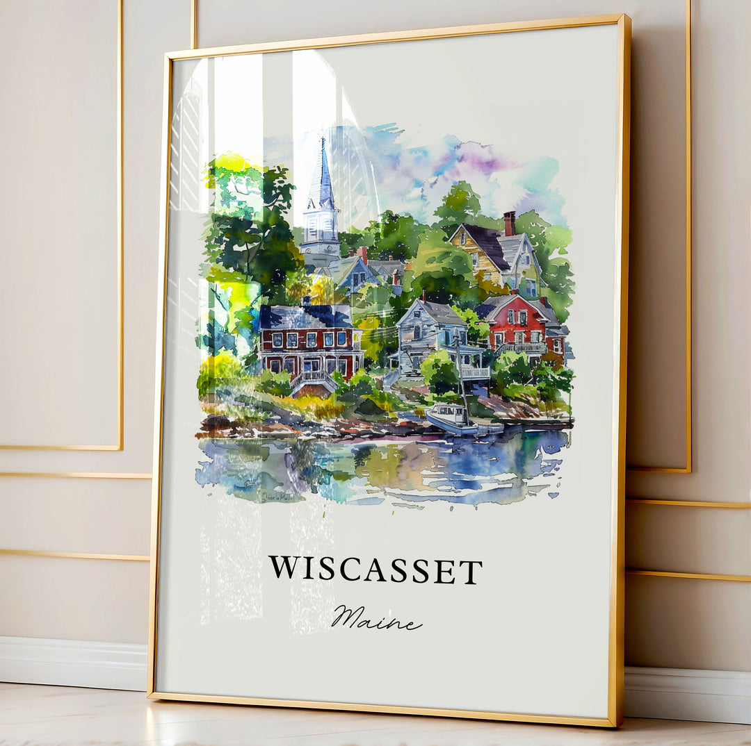 Wiscasset Maine Wall Art, Wiscasset Print, Wiscasset Watercolor, Wiscasset Maine Gift,