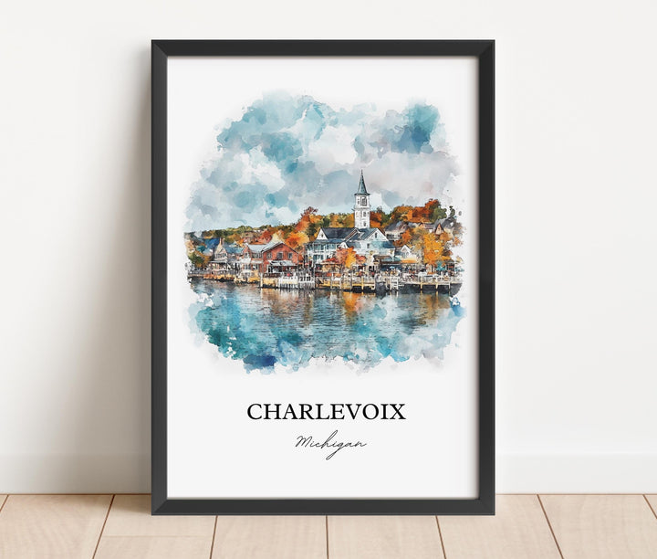 Charlevoix MI Wall Art, Lake Michigan Print, Charlevoix MI Watercolor Art, Charlevoix Gift, Travel Print, Travel Poster, Housewarming Gift