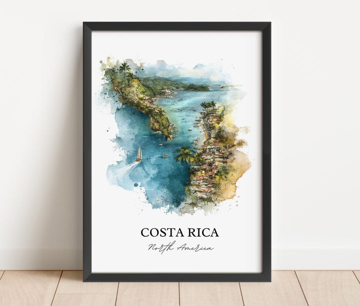 Costa Rica Wall Art, Costa Rica Country Print, Costa Rica Watercolor Art, Costa Rica Gift, Travel Print, Travel Poster, Housewarming Gift