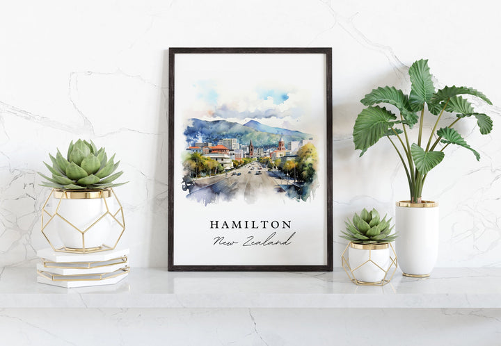 Hamilton traditional travel art - New Zealand, Hamilton poster, Wedding gift, Birthday present, Custom Text, Personalized Gift