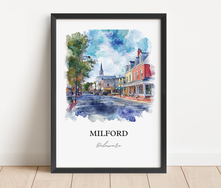 Milford, DE, USA – Watercolor Art Print